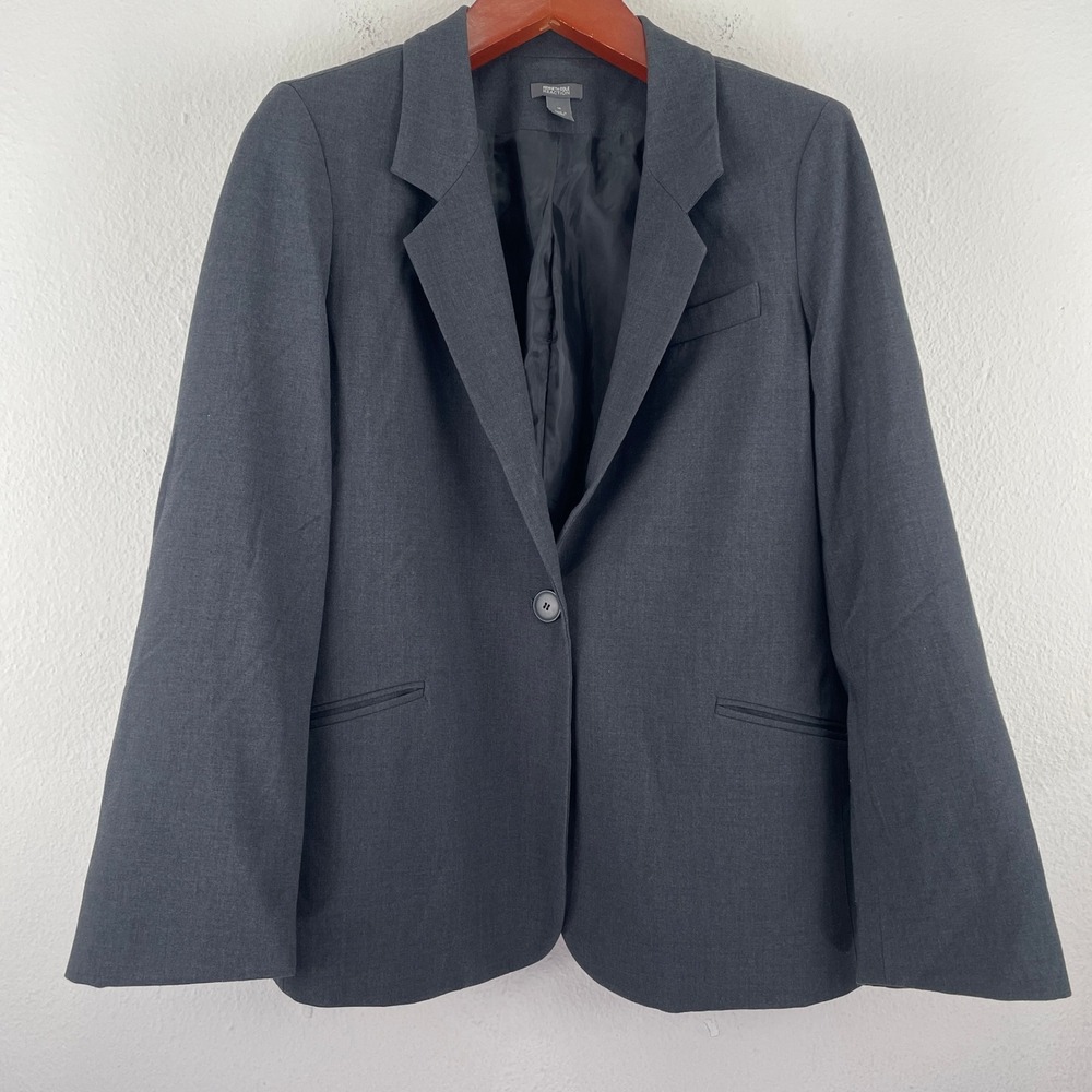 Kenneth Cole Reaction Womens Gray Single Button Blazer Jacket Size 12 Stretch